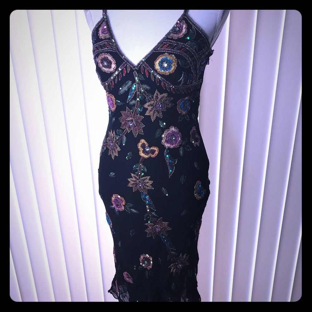 SILK EMBROIDERED W/SEQUINS EVENING DRESS SIZE S - Picture 1 of 8